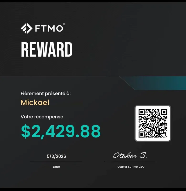 Certificat de retrait FTMO obtenu par Mickael